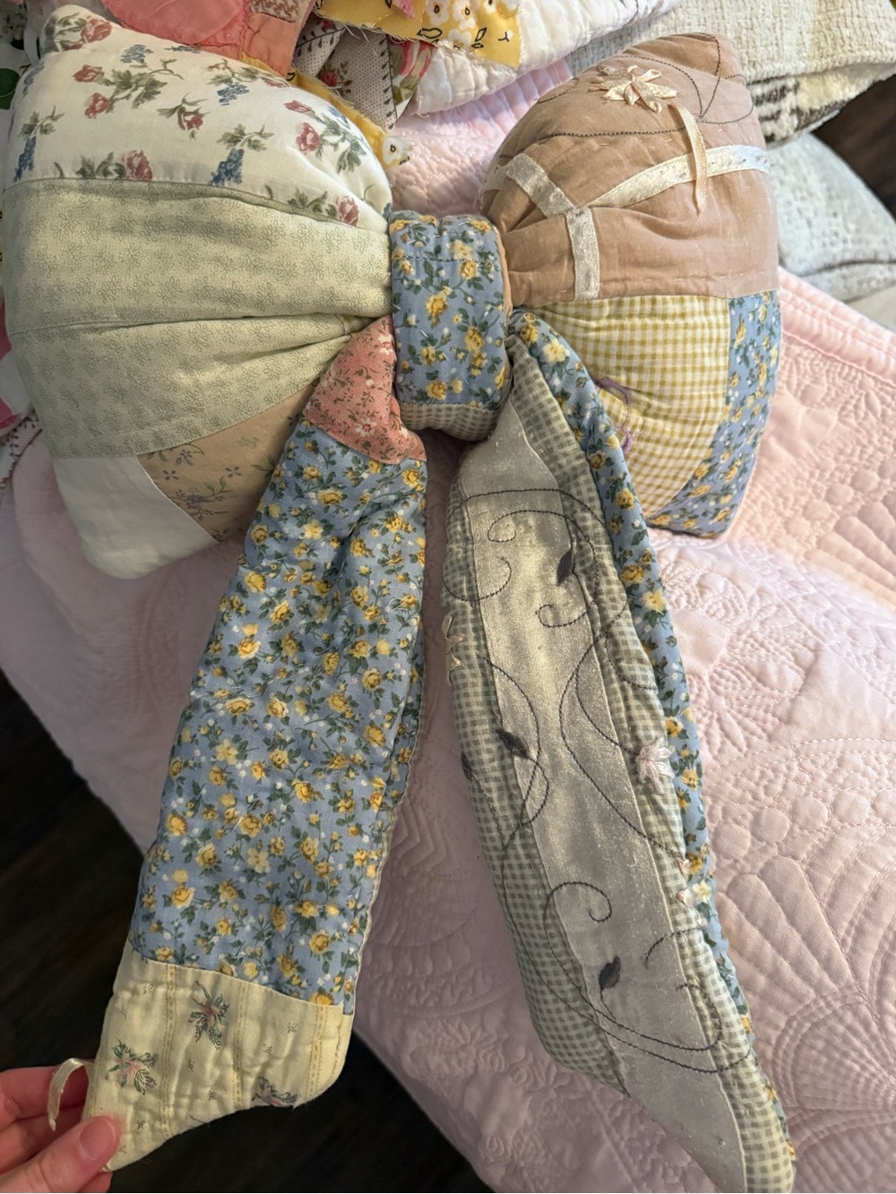 Handmade Quilted Patchwork Fabric Bow- Pastel Floral